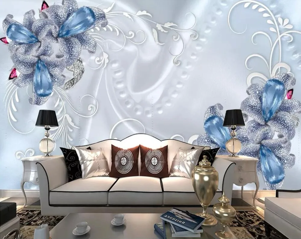 

Blue lily jewelry living room background wall