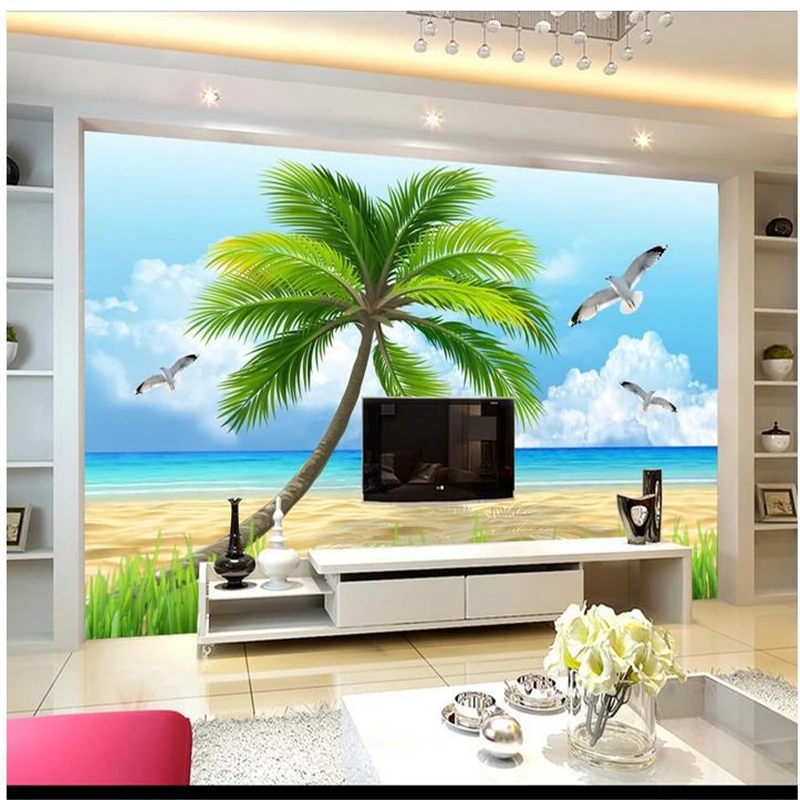 

beibehang HD 3D Beautiful beaches TV backdrop for Living room wallpaper photo wall murals papel de parede infantil wall paper