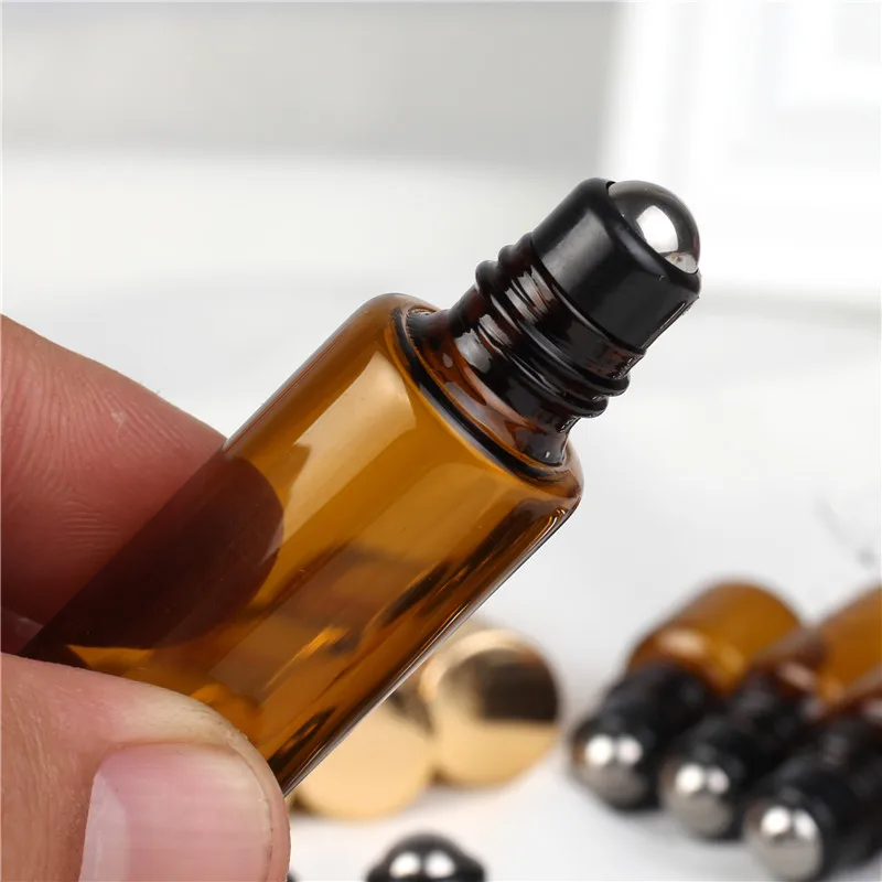 6 pièces 1ML 2ML 3ML 5ML 10ML ambre rouleau sur rouleau bouteille pour huiles essentielles rechargeable bouteille de parfum conteneurs de déodorant