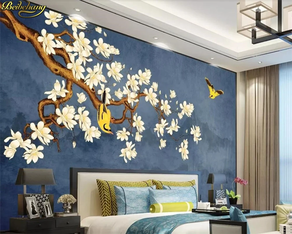 beibehang Custom photo wallpaper mural hand-painted pen flower bird magnolia ink landscape TV background wall papel de parede