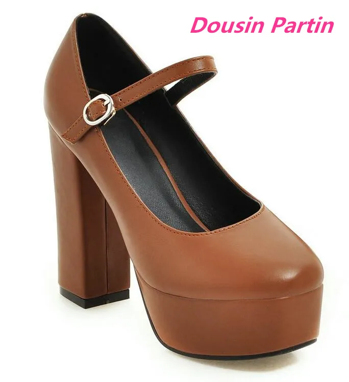 Dousin Partin 2019 Women Pumps Pu Leather Fashion Women Shoes Elegant Square Heel Square Toe Buckle Ladies Wedding Pumps