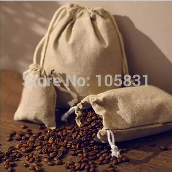 100x Custom Eco-Friendly Cotton Linen Drawstring Bag with LOGO Printed Thick Rope Small Pouches Gift Jewelry Packaging Bags