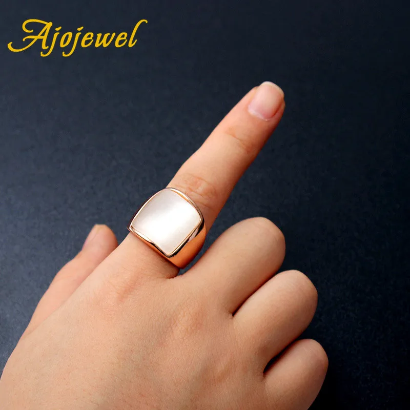 Ajojewel Single Square Opal Stone Rings For Women Men Rose Gold-color Finger Jewellery