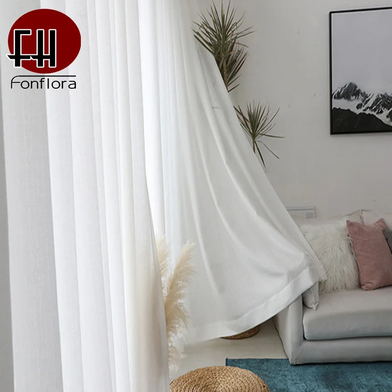 

Fonflora Modern Solid White Thick Tulle Curtains For Living Room Sheer Curtains for Bedroom Voile Short Window Shade Custom Size