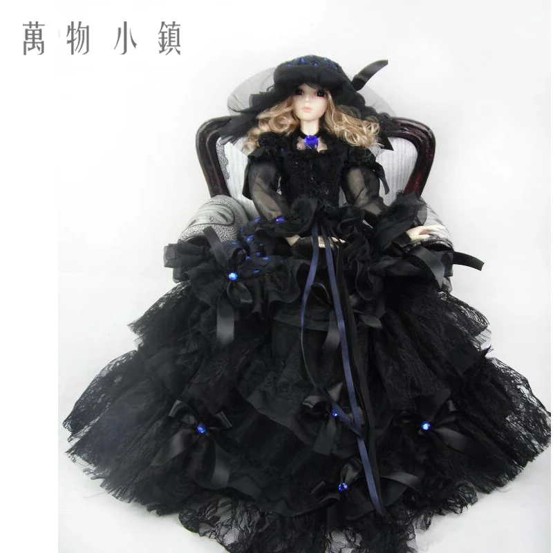 Accept custom NEW Black Lace with Royal Blue Polka Dot Dress Doll Skirts 1/3 1/4 Big girl SD MSD BJD Doll Clothes