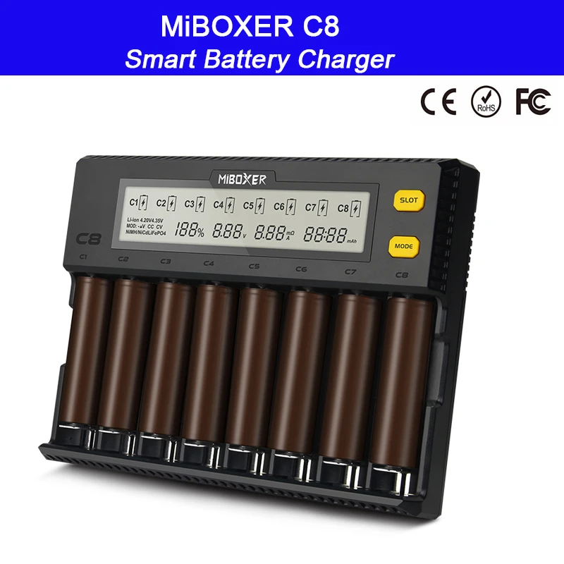 Imagem -05 - Carregador de Bateria do Miboxer-c8 18650 Exposição do Lcd 1.5a para o Li-íon Lifepo4 Ni-mh Ni-cd aa 21700 20700 26650 18350 17670 Rcr123 18700