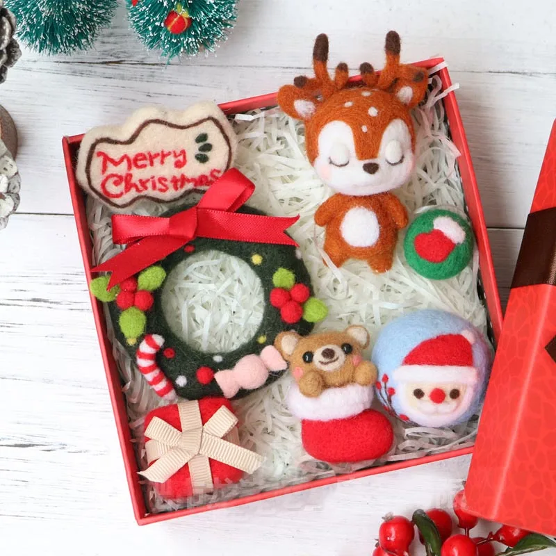 1set Christmas Wool Felt Craft DIY Non Finished Poked Gift box Set Handcraft Kit For Needle Material Bag Pack