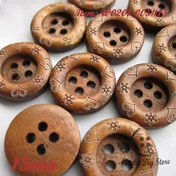 50pcs 15mm 4 holes coffee laser heart flower wood shirt button supplies for sewing diy scrapbooking craft decorative accessories