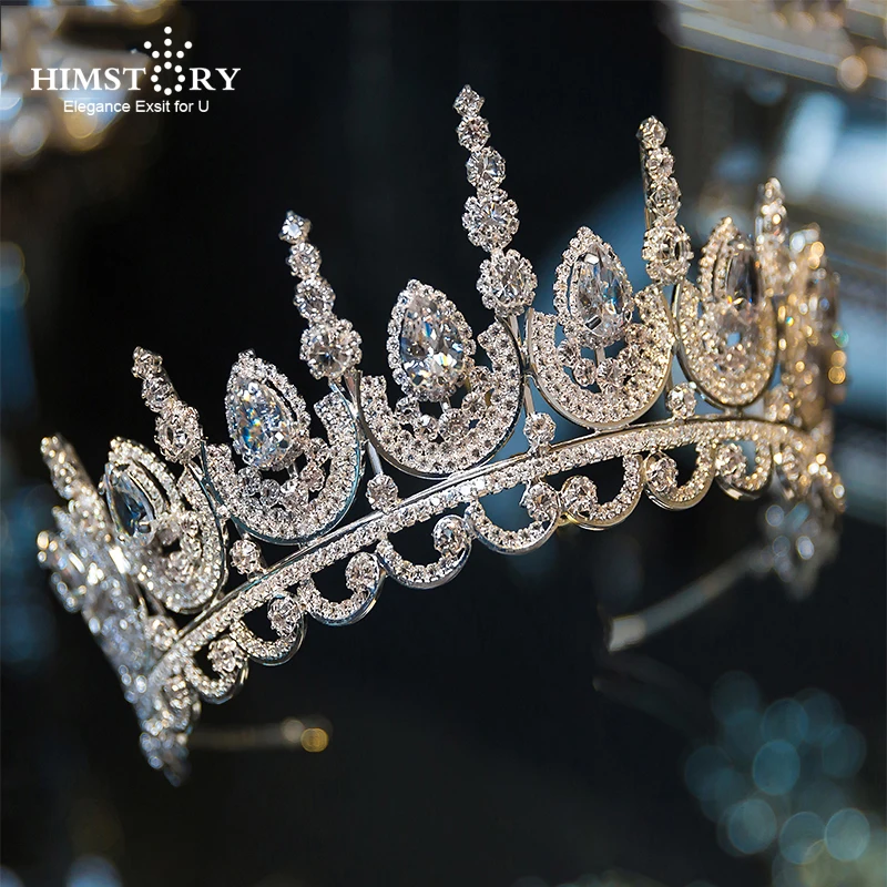 Himstory Noble Beauty Princess Tiara Cubic Zircon Wedding Bridal Crown Rhinestone Pageant  Headpieces For Brides Headbands