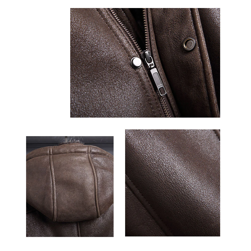 Men's B3 Shearling Jacket Coat Men's Hooded Jacket Men's Winter Middle-Aged Thick Coat