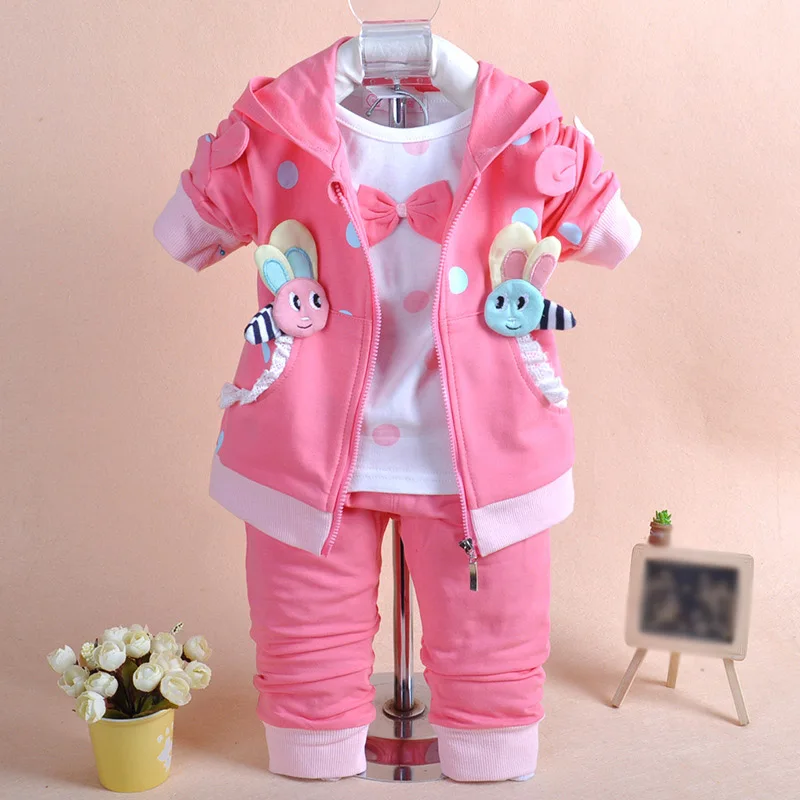 6m-3Years Spring Autumn Baby Girl Cotton Clothing Sets 3pcs Long Sleeve T Shirt Tops Denim Jacket and Pants Trousers