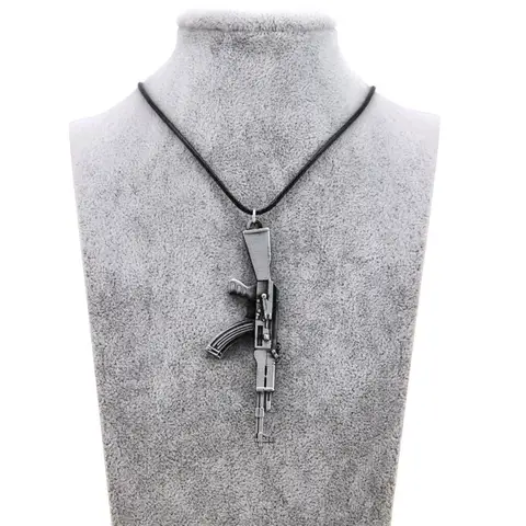 AK47 Vintage Gold Gun Pendant Necklace Men  Pistol Choker Jewelry Party Boys Gift