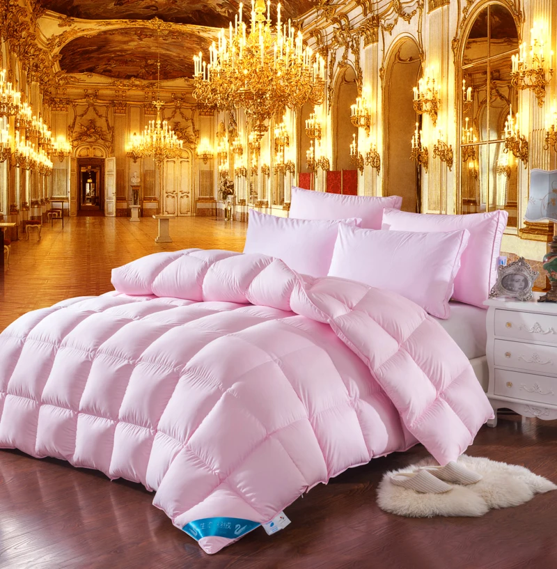 Imagem -04 - Twin Queen King Size Branco Rosa Café 100 Algodão Ganso Pato para Baixo Consolador Cama Conjunto Colcha Capa de Edredão Enchimento Grosso Cobertor Quente