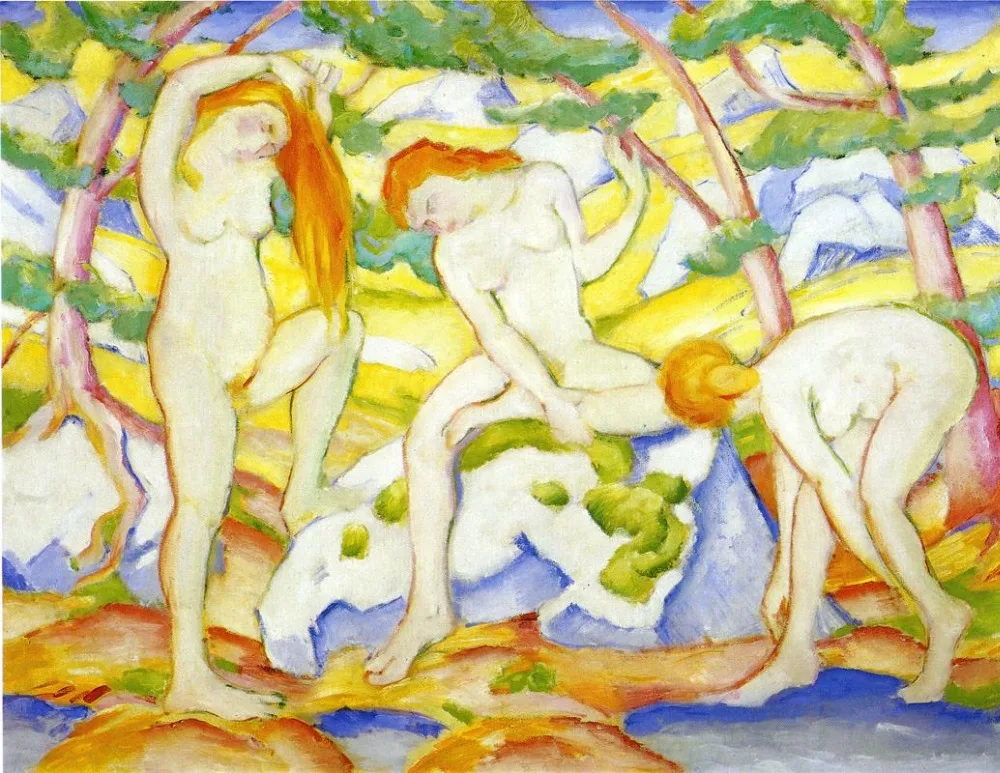 High quality Oil painting Canvas Reproductions Bathing Girls 1910 By Franz Marc  hand painted