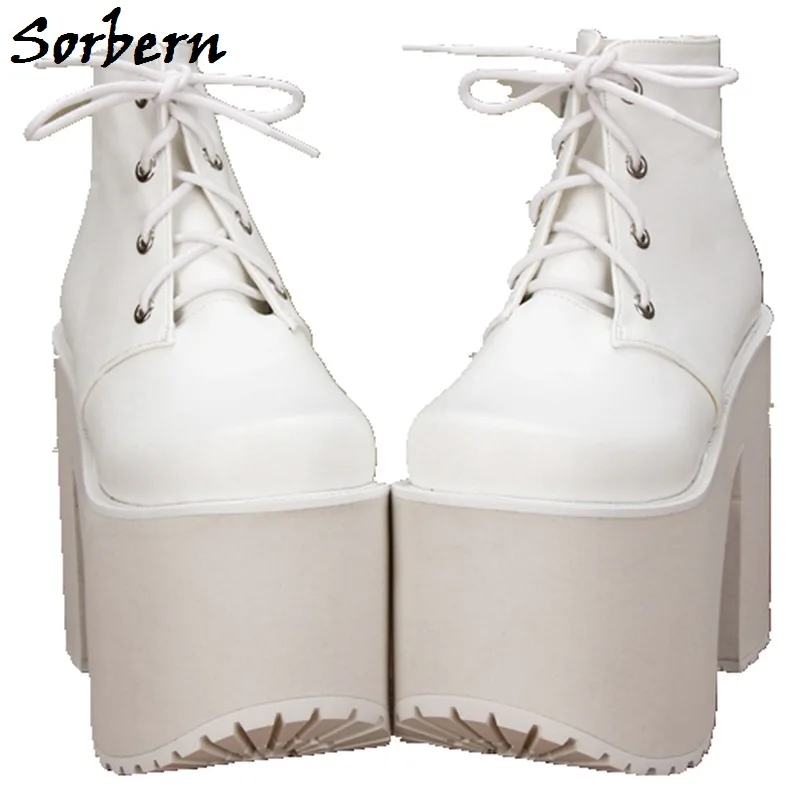 Sorber White Lace-Up Thigh High Heels Ankle Boots Custom Color Designer Brand Big Size 10 Spring Platform Fashion Ladies Boots