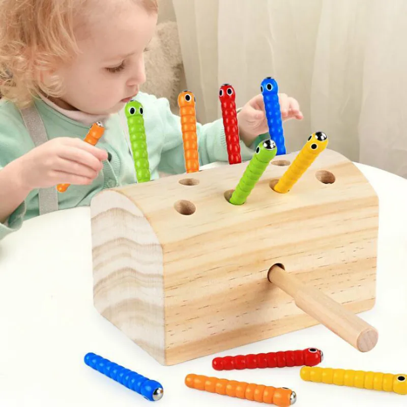 Giocattoli di legno cattura il gioco del verme giochi magnetici blocchi di legno bambini giocattoli educativi per l'apprendimento precoce per bambini ragazzi e ragazze