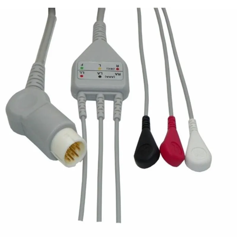 Compatible for Philips/HP 12Pin MP20/30/VM6 Patient Monitor ECG Cable One Piece 3 Leadwire, Monitor Cable Snap End AHA .TPU