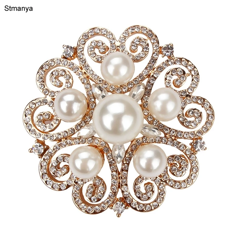 Retro palace crystal roses pearl round Flower brooch high-quality Rhinestone collar Shawl Scarf accessories pins jewelry H1040