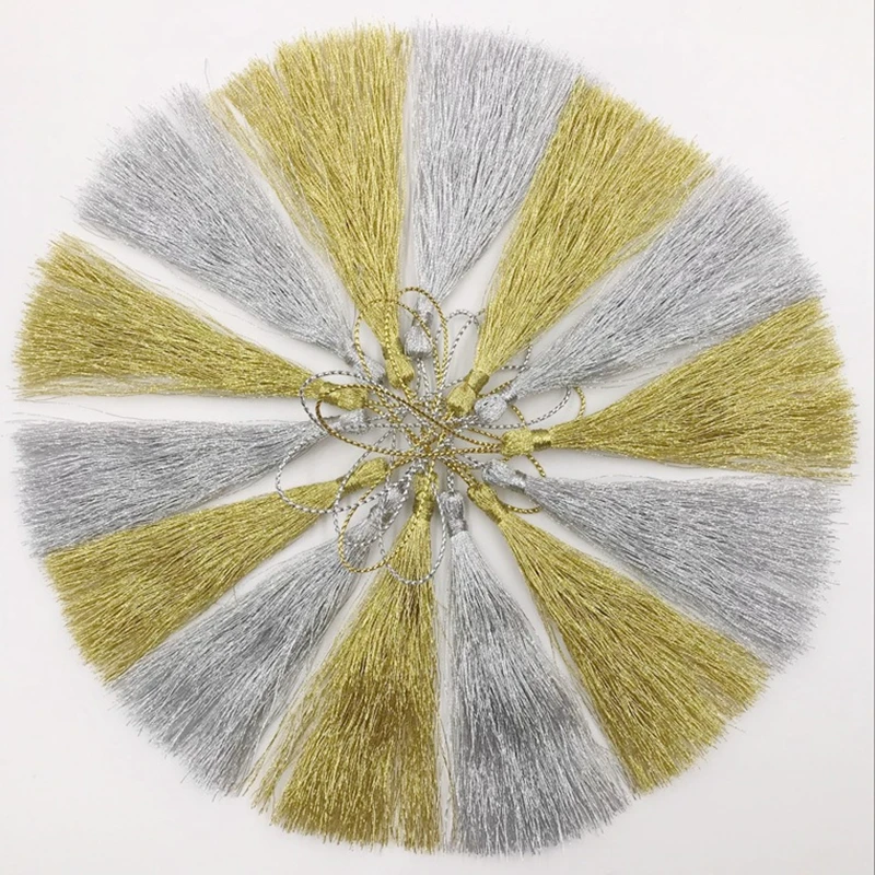 50PCS Gold Silk Silver Silk Tassels Pendant Jewelry Curtain Garments Decorative Accessories Key Bag Pendant Craft Tassels DIY