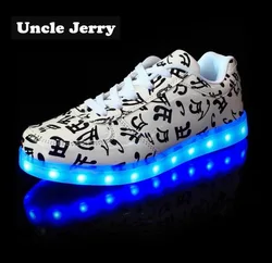 UncleJerry nuta świecące Led chłopięce buty sportowe typu Sneakers, dziewczyny, mężczyźni i kobiety latarkoładowarka USB Up buty moda dla dorosłych Party Shoes