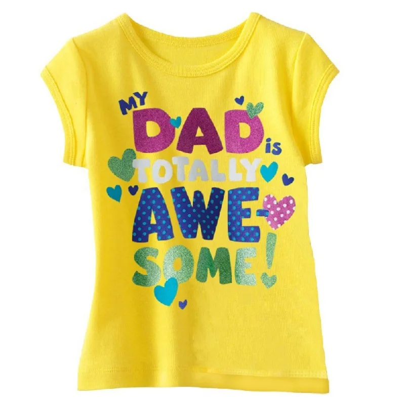 Yellow Dad Awesome Baby Girls Short Sleeve T-Shirts Summer Tees Shirts 100% Cotton Bebe Girl Clothes girls tops