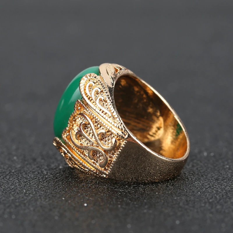 Luxury Dubai Gold Big Black Red Green Resin Stone Signet Ring Vintage Wedding Rings For Men Accessories Drop Shipping