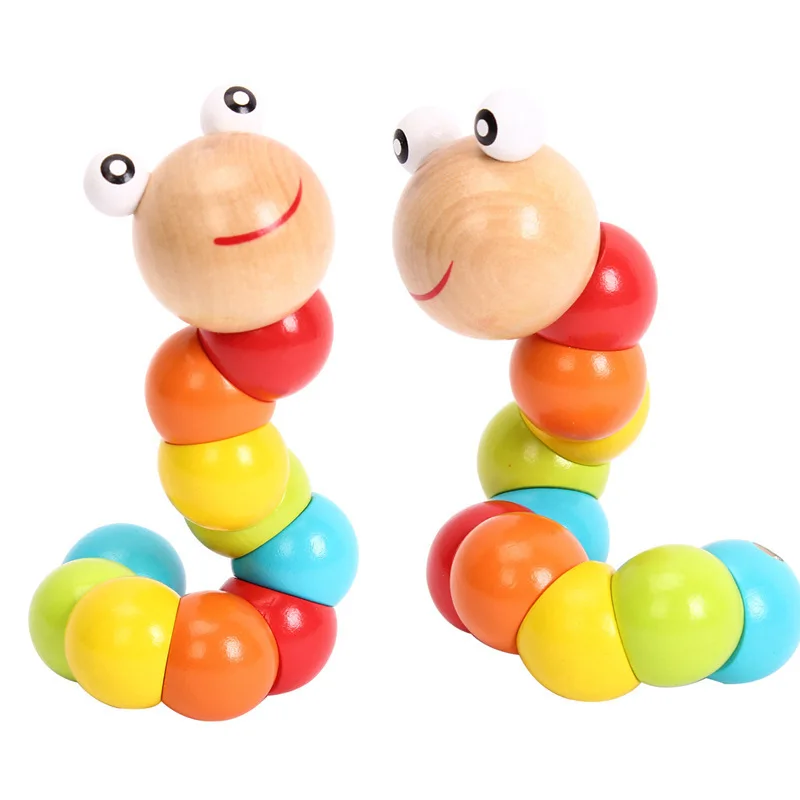 Colorful Wooden Toys Twisting Caterpillar Kids Puzzles Educational Toys Fingers Game for Children Montessori Gift