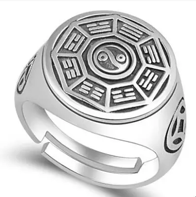 

990 Silver Good Luck Ring Real PURE Silver Fengshui Bagua Symbol Ring Taichi Symbol Turning Ring