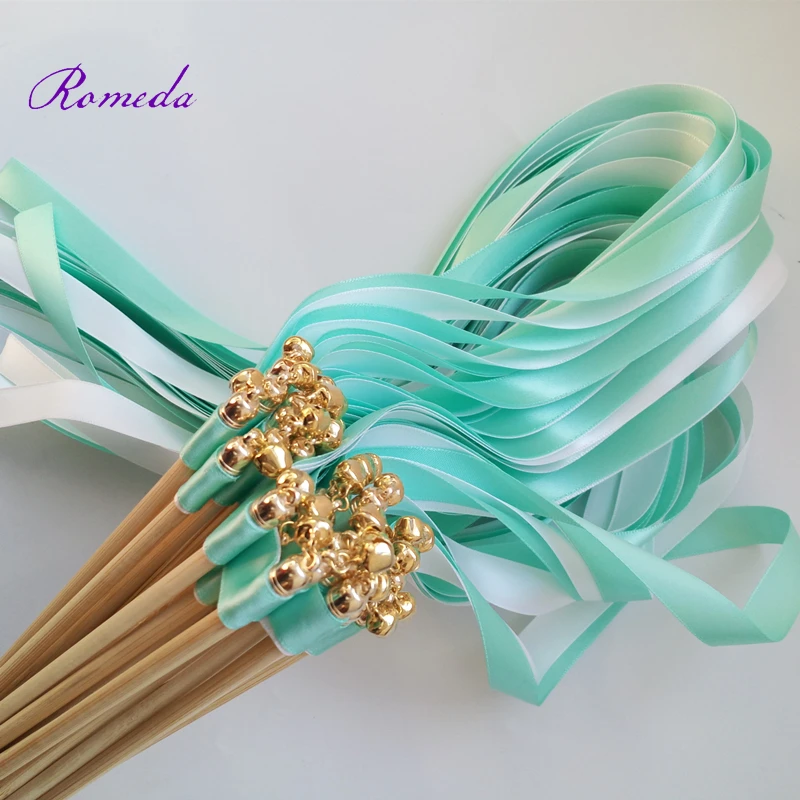 

New arrived (50pcs/lot) Green +White Stain Ribbon Wedding Ribbon Stick For Wedding Decoration