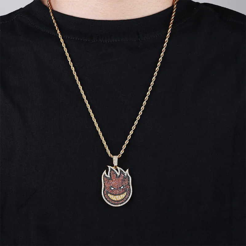 GUCY New Spitfire Pendant Necklace Iced Out Chain Gold Color With Tennis Chain With Cubic Zircon Men's Hip Hop Rock Jewelry