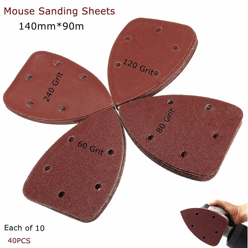 

40pcs/set Triangle Sanding Sheets Pads Sandpaper with 5 Holes for Grinding Tool 140*90mm