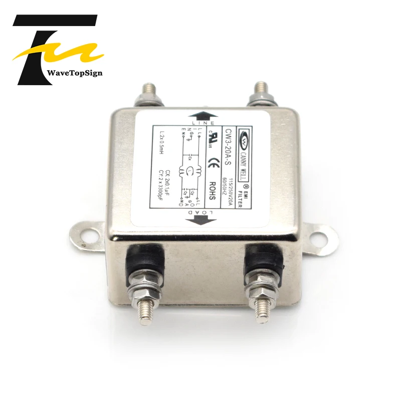 CANNY WELL Power EMI Filter CW3-6A 10A 20A-S AC 220V تنقية التدخل أحادية الطور