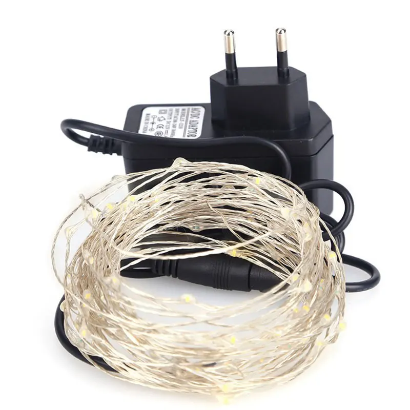 33Ft Warm White Copper Wire LED Starry Lights, 12 V DC LED String Light, Includes Power Adapter, with 100 Individual Leds