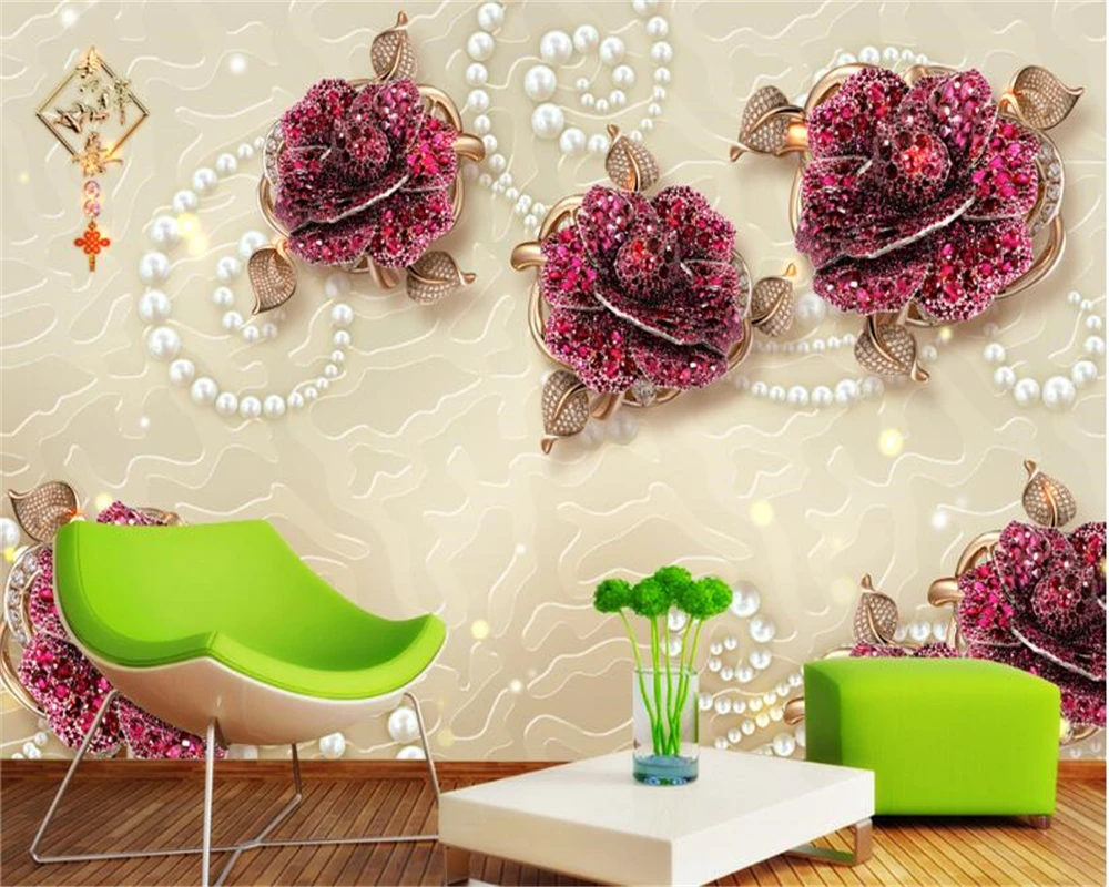 

beibehang 2018 new European-style high-level decorative painting 3d wallpaper jewelry flowers TV backdrop wall papel de parede