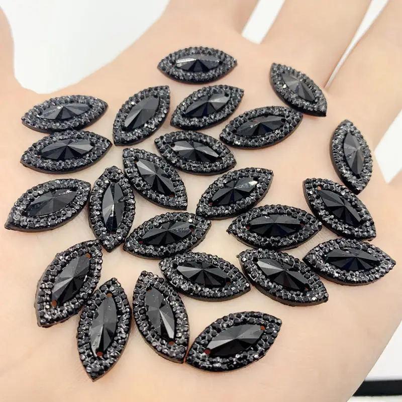 60 sztuk 9*18mm żywica czarne oko konia klejnoty Flatback Rhinestone albumy DIY frezowanie prace rzemieślnicze-S67