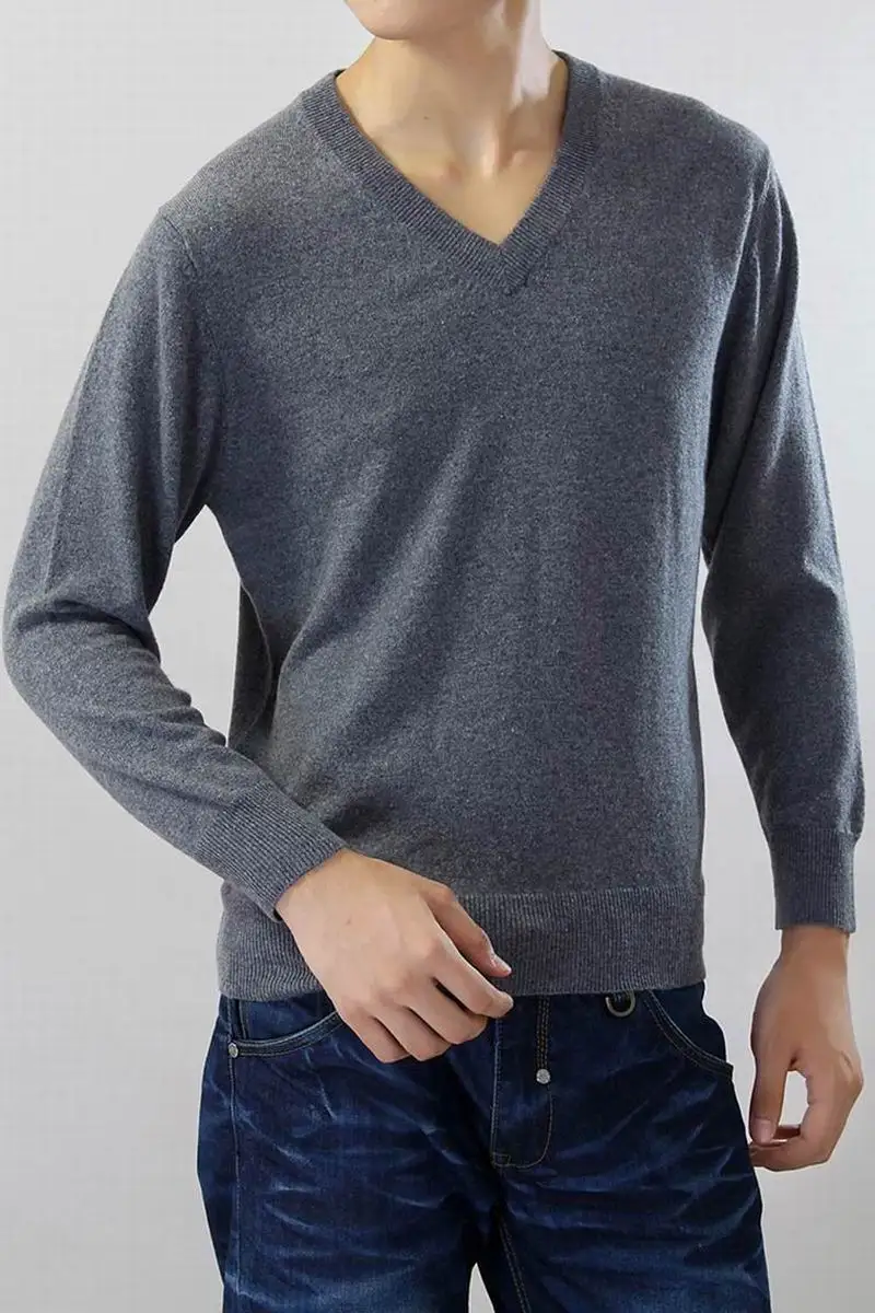 100%Cashmere Sweater Men Pullover V neck Solid Gray Business Style High Quality Natural fabric Free shipping Stock Clearance