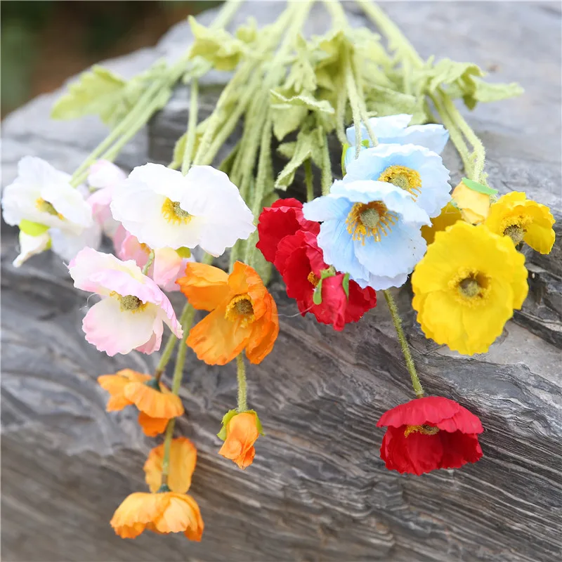 

1pcs 6Colors Poppy Flower 4-head Artificial Flowers DIY Wedding Party Decoration Supplies Simulation Fake Home Decorations