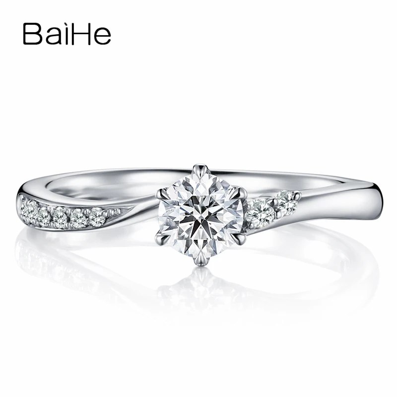 BAIHE Solid 10K White Gold 0.25ct Certified Round Cut White Moissanite Wedding Engagement Women Trendy Fine Jewelry Gift Ring