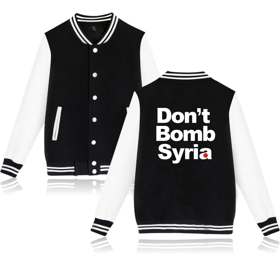 

Latest Don't Bomb Syria Print Fashion Hip Hop Baseball Jacket Men Women Casual Long Sleeve Hoodies Jackets Sweatshirt Coats Tops