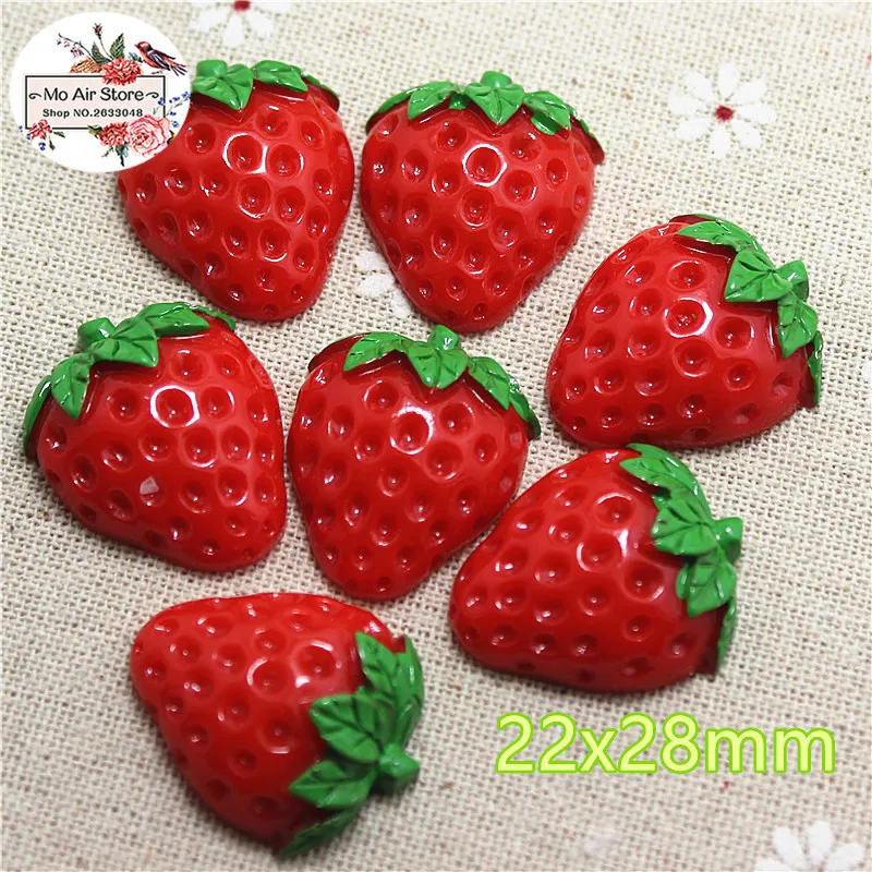 10pcs Strawberry Fruit Resin Flat back Cabochon Miniature Food Art Supply Decoration Charm Craft DIY 21x27mm