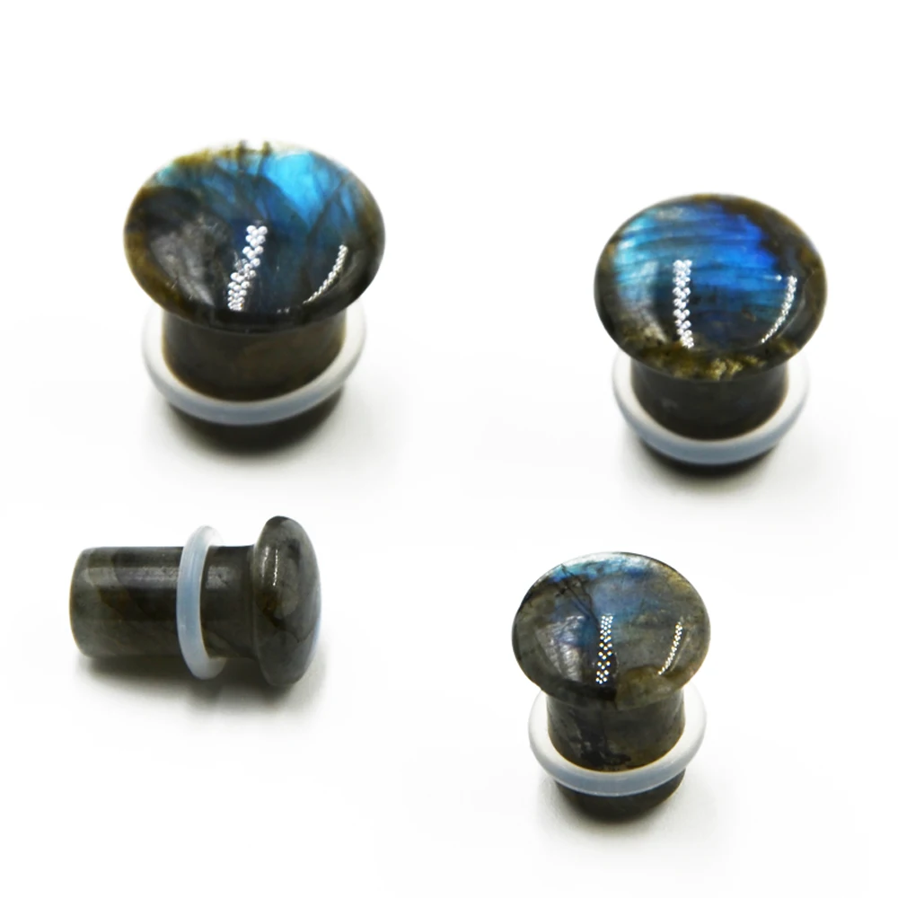 PAIR Labradorite Glow Stone Ear Plugs Flesh Tunnel Expander Gauge Piercing Double & Single Flare Stretchers Body Jewelry