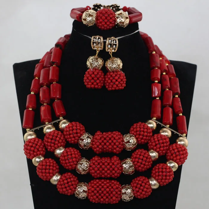 Chunky African Coral Beads Exclusive Wine Red Coral Wedding Bridal Necklace Set Fashion Women Jewelry Set Free Shipping ABH504