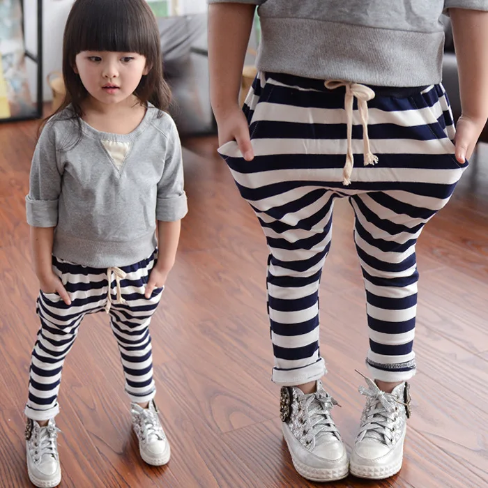 2017 spring&Autumn new fashion 100% cotton Stripe boys pants girls harem pants kids for 1-10 year children pants baby pants