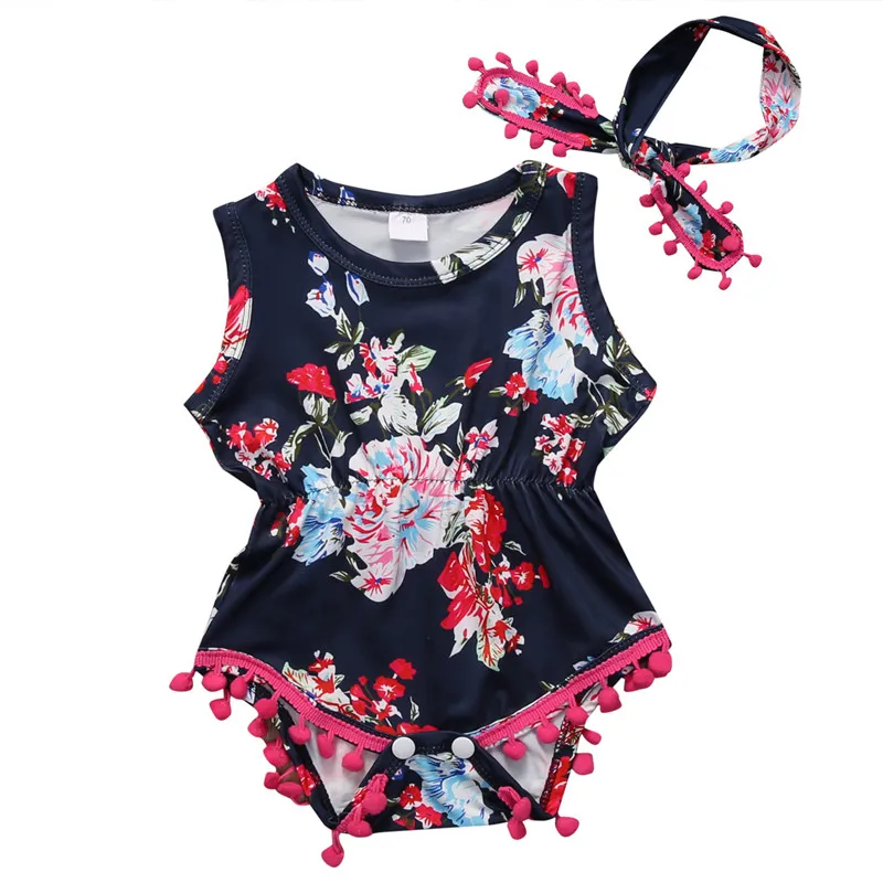 Floral Tassels Baby Girl Bodysuits Cotton Summer Newborn Clothes Infant Baby Girl Sleeveless Bodysuit Jumpsuit Playsuit Sunsuit