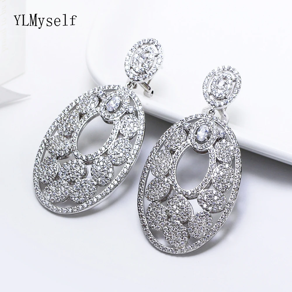 Big Oval Cubic Zirconia Earrings White Crystal Drop Jewelry for Wedding Party Professional Jewelry Supplier