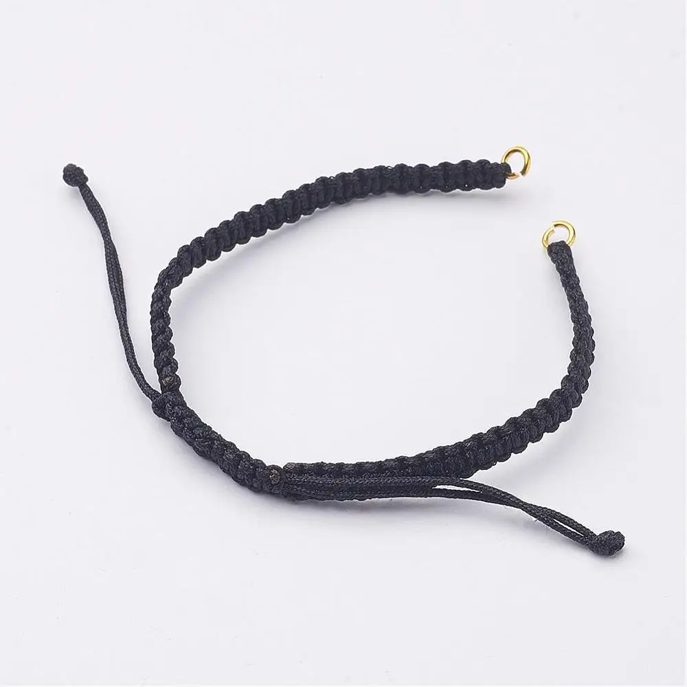 50Strands Nylon Braid Weave Bracelet with Brass Golden Paltinum Rings for DIY Jewelry Making Black White Red Blue Gray 175x7.5mm