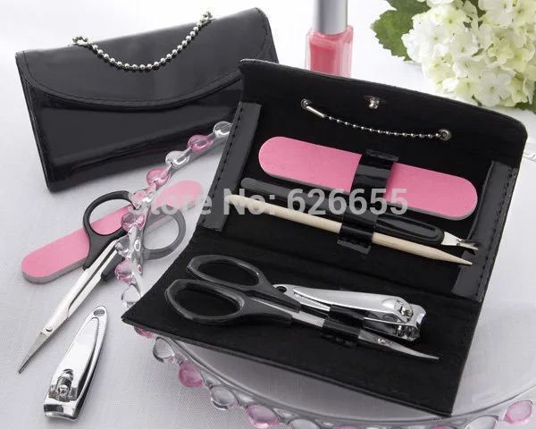 

New Black Purse Design 5 in1 Manicure Set 18 set/lot Pedicure Grooming Kit Bridal Shower Favors Wedding Gifts For Guests