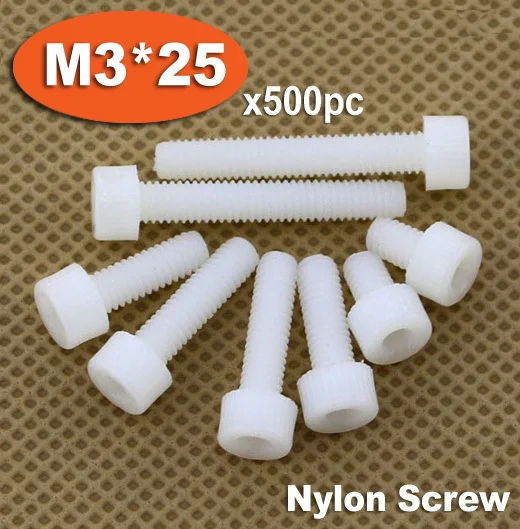 

500pc DIN912 M3 x 25 White Plastic Nylon Screw Hexagon Hex Socket Head Cap Screws