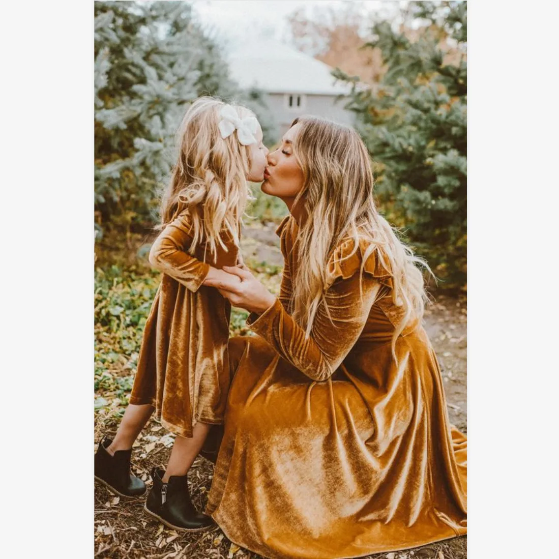 Mother Daughter Dresses Autumn Winter Family Matching Clothes Mom And Me Long Sleeve Velvet Thicken Dress Family Look Clothing