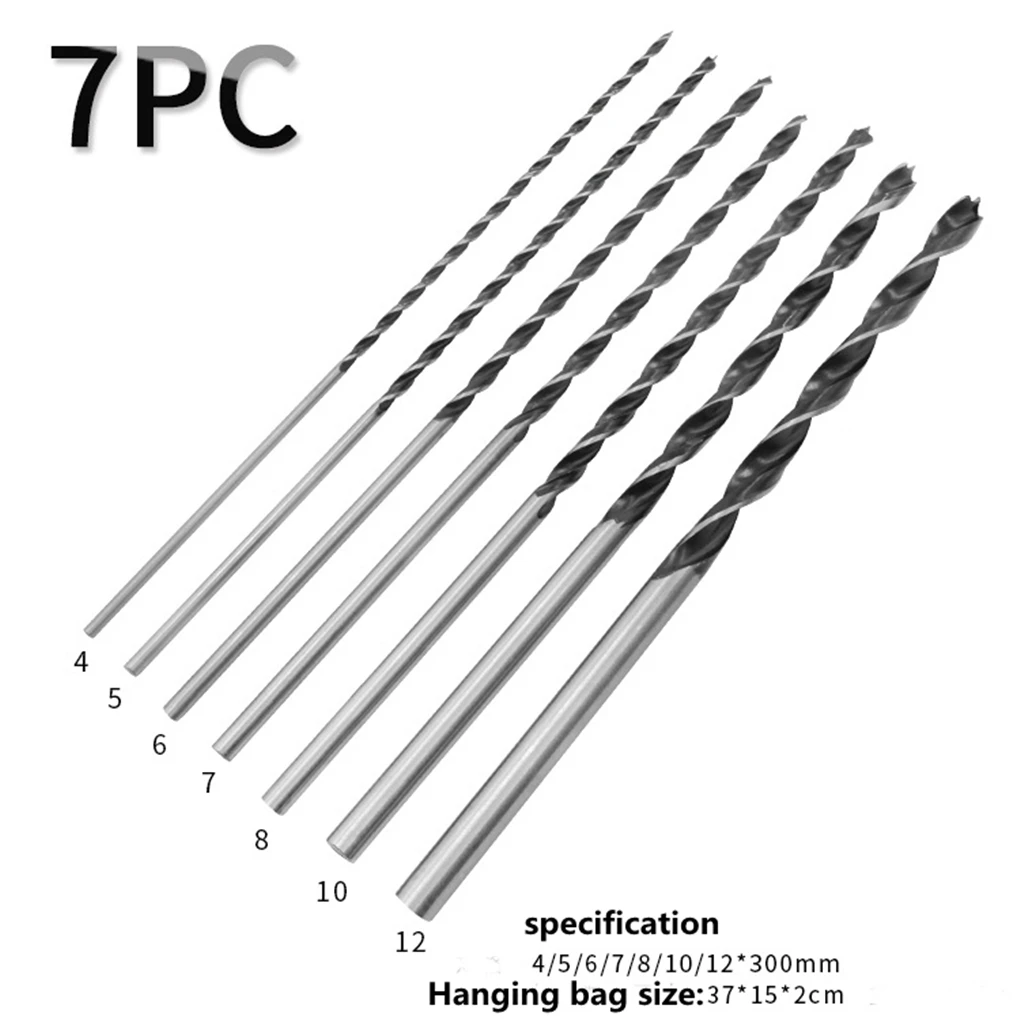 7pcs 300mm Lengthen Three Tip Carpentry Hanging Drill In Bags 4-12mm Centring Carpentry Hole Opener Suit